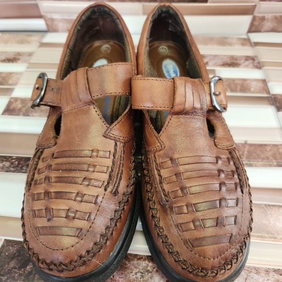 Dr. Scholls Shoes Womens 6.5 Brown Leather Loafers Adjustable Buckle - Picture 8 of 11